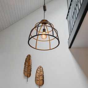 Lampă suspendată industrială gri închis cu lemn 47 cm - Arthur