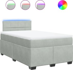 vidaXL Pat continental cu saltea, gri deschis, 120x200 cm, catifea