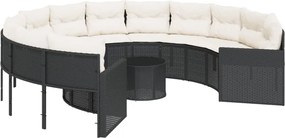 vidaXL Canapea de grădină cu masă/perne, rotundă, negru, poliratan