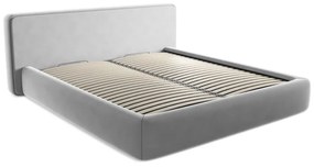 Pat matrimonial gri tapițat cu spațiu de depozitare cu somieră 180x200 cm Kiana – Makamii