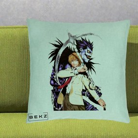 Perna Personalizata Death Note Light si Ryuk Duo, 40x40 cm, Verde Menta, Husa Detasabila, Perna Inclusa, BEKZ®
