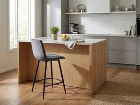 OFERTA Scaun de bar gri MILA VELVET cu picioare negre II. calitate