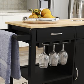 HOMCOM Cărucior de Bucătărie cu Sertare, Roți și Dulap cu 2 Uși 89x40x84 cm Negru | Aosom Romania