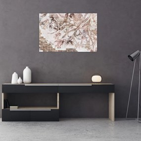 Tablou - Frescă florală pe un perete de cărămidă (90x60 cm)