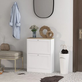 HOMCOM Pantofar Slim cu 2 Uși Rabatabile, Rafturi Reglabile și Detașabile, pentru 8-12 Perechi, 60x23,5x80 cm, Alb | Aosom Romania