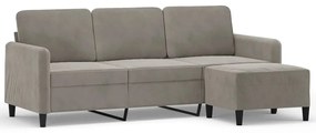 Canapea cu 3 locuri si taburet, gri deschis, 180 cm, catifea Gri deschis, 198 x 77 x 80 cm
