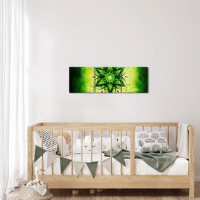 Tablou - Mandala de flori, fundal verde (cu ceas) (90x30 cm)