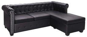 275224 vidaXL Canapea Chesterfield în formă de L, piele artificială, negru