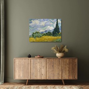 Tablou pe sticlă - Vincent van Gogh, Wheat Field with Cypresses, reproducere (70x50 cm)