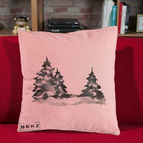 Perna Decorativa Brazi Inzapeziti Acuarela, 40x40 cm, Roz, Husa Detasabila, Perna Inclusa, BEKZ®