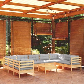 3097324 vidaXL Set mobilier de grădină cu perne gri 10 piese lemn masiv de pin