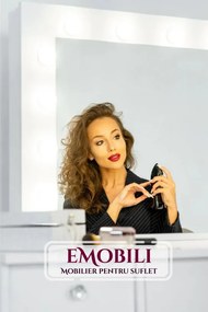 Masuta machiaj cu Oglinda LED si 7 Sertare pentru Cosmetice, Set Masa toaleta 120 cm, Alb, masuta cosmetica, vanity - SEA516C