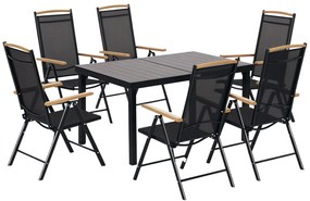 Outsunny Salon de grădină exterioară 6 persoane, cadru din aluminiu, masă 140 cm, 6 scaune pliabile și înclinabile, negru | Aosom Romania