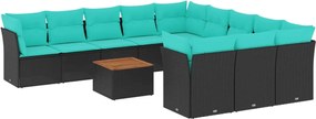 vidaXL Set mobilier de grădină cu perne, 12 piese, negru, poliratan