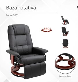 HOMCOM Fotoliu Rabatabil Manual 145° cu Suport pentru Picioare Imitație de Piele Negru | Aosom Romania