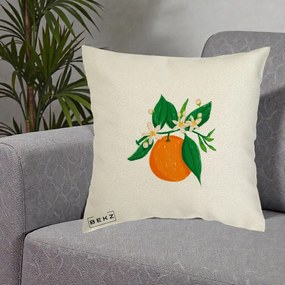 Perna Decorativa Portocala in Floare, 40x40 cm, Ecru, Husa Detasabila, Perna Inclusa, BEKZ®