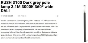 Stalp LED iluminat exterior simetric 360º wide IP65 RUSH 310cm 3000K DALI