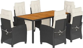 vidaXL Set mobilier de grădină cu perne, 7 piese, negru, poliratan