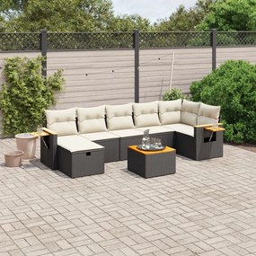 3265536 vidaXL Set mobilier de grădină cu perne, 8 piese, negru, poliratan