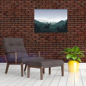 Tablou - Cerb cu lup pe stânci (70x50 cm)