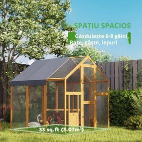 PawHut Coteț pentru găini 3,07 m² tarc exterior din lemn cu husă impermeabilă, încuietoare de siguranță, pentru 6-8 găini 1,7 x 1,8 x 1,8 m | Aosom Romania