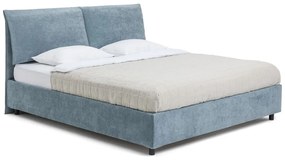 Pat matrimonial albastru tapițat cu spațiu de depozitare cu somieră 160x200 cm Myra Pillow – Bonami Selection