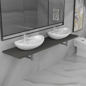 279392 vidaXL Set mobilier de baie din trei piese, gri, ceramică