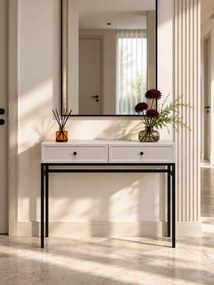 Consolă cu sertare Lorini 100 cm - cașmir, mânere negre, cadru metalic