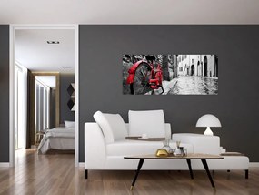 Tablou - Bicicleta roșie pe o stradă pavată (120x50 cm)