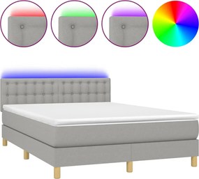 vidaXL Pat cu arcuri, saltea și LED, gri deschis, 140x190 cm, textil