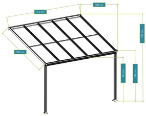 Acoperis din aluminiu "Borneo" 3x3m, gri închis