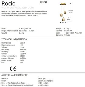 LUSTRA CU 3 PENDULE LED ROCIO, auriu SV-783741