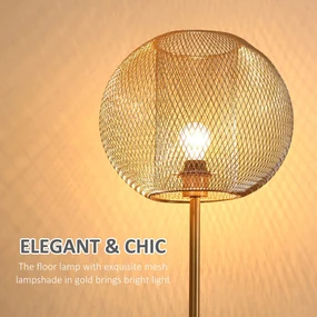 HOMCOM Lampă de Podea Auriu, Design Modern cu Abajur, Ideală pentru Camera de Zi și Dormitor, E27 40W, Metal | Aosom Romania