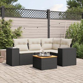 3257757 vidaXL Set mobilier de grădină cu perne, 5 piese, negru, poliratan