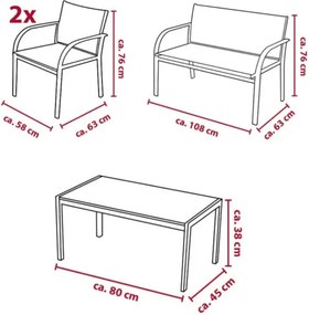 Set de gradina LOUNGE cu fotolii, bancuta si masuta, gri