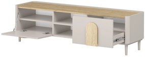 Comodă TV Amilio 170 cm cu sertar - cashmere / stejar uleiat / mânere stejar deschis