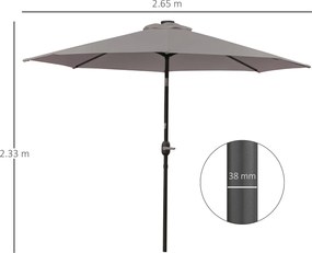 Outsunny Umbrelă de Grădină Inclinabilă Ø265 cm cu 32 Lumini LED Solare și Manivelă, Umbrelă de Exterior cu 8 Spițe, din Oțel și Poliester, pentru Patio, Curte, Balcon, Terasă, Gri | Aosom Romania