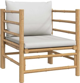 vidaXL Canapea de mijloc de grădină, perne gri deschis, bambus