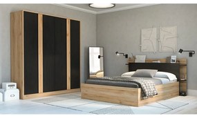 Șifonier negru/în culoare naturală cu aspect de lemn de stejar 180x197,5x53 cm Dennis – Marckeric