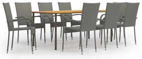 vidaXL Set mobilier de grădină, 9 piese, gri, poliratan