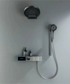 Sistem dus digital smart 3 functii cu afisaj LED, palarie dus O32cm si panou termostatic, Form Harmony Negru