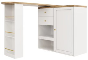 Masă de bar rotativă 360° cu 2 sertare și dulap cu ușă glisantă, Alb | Aosom Romania