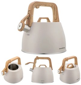 Ceainic cu fluier Klausberg KB-7917, 2,5 l, Maner izolat termic, Inductie, Bej