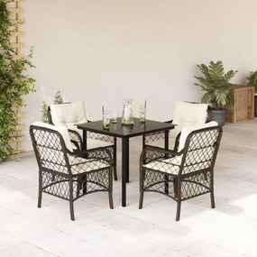 vidaXL Set mobilier de grădină, 5 piese, cu perne, maro, poliratan