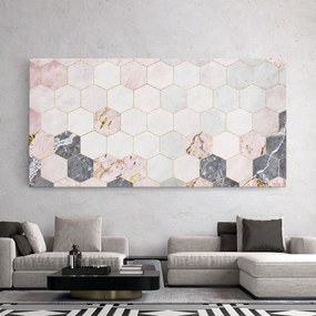 Tablou Canvas, 40x80cm, Dormitor si Living, Abstracte, Geometrice, Grey Pink Hexagon