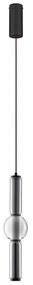 Pendul LED modern, Metal, Negru, Sticla, Fumurie, Ulon