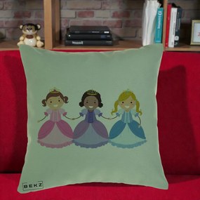 Perna Personalizata Printese Diverse Ilustratie, 40x40 cm, Verde, Husa Detasabila, Perna Inclusa, BEKZ®