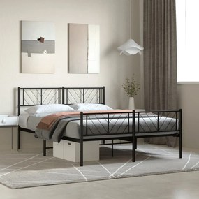 372197 vidaXL Cadru pat metalic cu tăblie de cap/picioare, negru, 140x190 cm