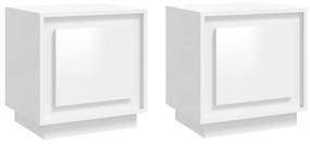 819841 vidaXL Noptiere 2 buc, alb extralucios, 44x35x45 cm, lemn prelucrat