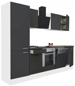 Mobilă de bucătărie Yorki 280, corp alb, față antracit satinat, element inferior cuptor, dulap raft